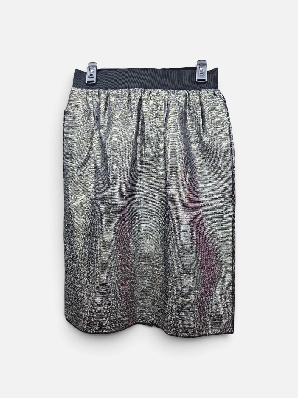 Dolce & Gabbana Vintage Metallic Silk Midi Skirt with Black Waistband